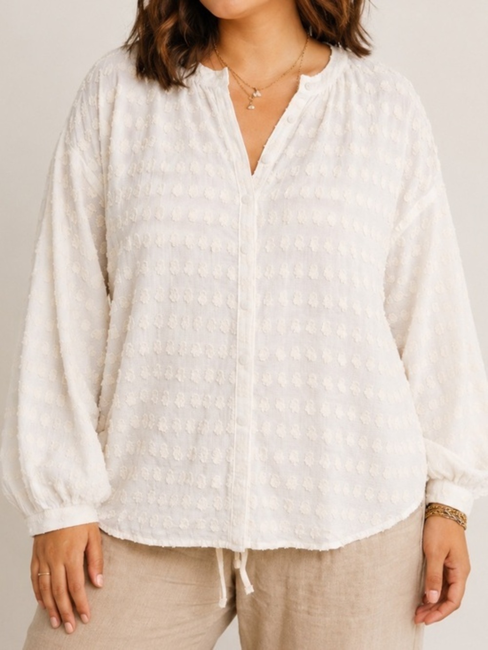 Anthropologie Pilcro Ivory TK Textured Button Down Minimalist Chic Blouse
